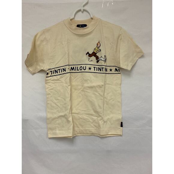 The Adventures Of Tintin Vintage Movie T-Shirt Short Sleeve Size 12 Cream NWT - Picture 1 of 9